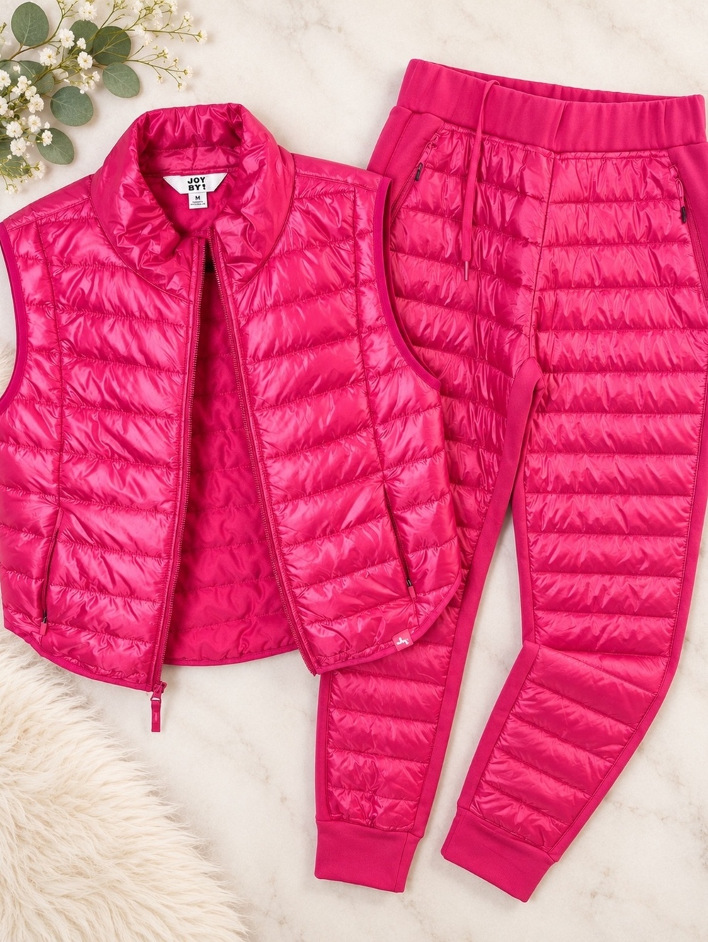 JoyLab Pink Puffer Vest and Jogger Set Medium Activewear